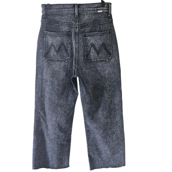 Mother Black Dark Wash Wide Leg Cropped Jeans - Picture 2 of 12